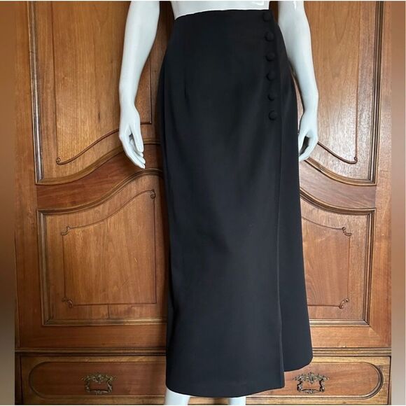 Vintage Dresses & Skirts - Black Maxi Skirt High Waist Button Front Wrap Skirt Size 12 • NEW WITH TAGS •